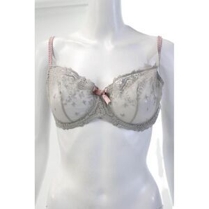 Princesse Tam Tam Womens Sheer Floral Underwired Balconette Bra Gray Size 32E